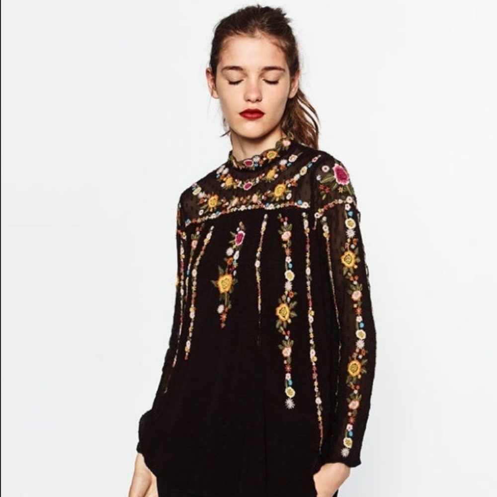 Black Tunic with Floral Embroidery